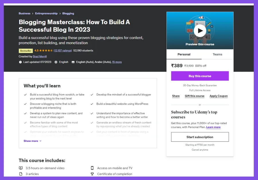 best blogging courses for beginners in india