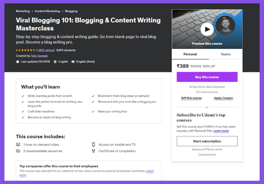 best blogging courses for beginners in india